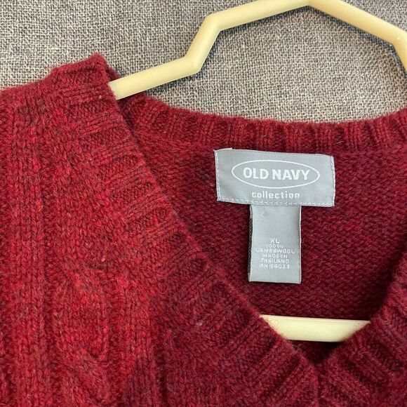 Y2k Old Navy Sweater Vest Mens Red XL‎ 100% Lambswool Academia Preppy - Picture 3 of 8